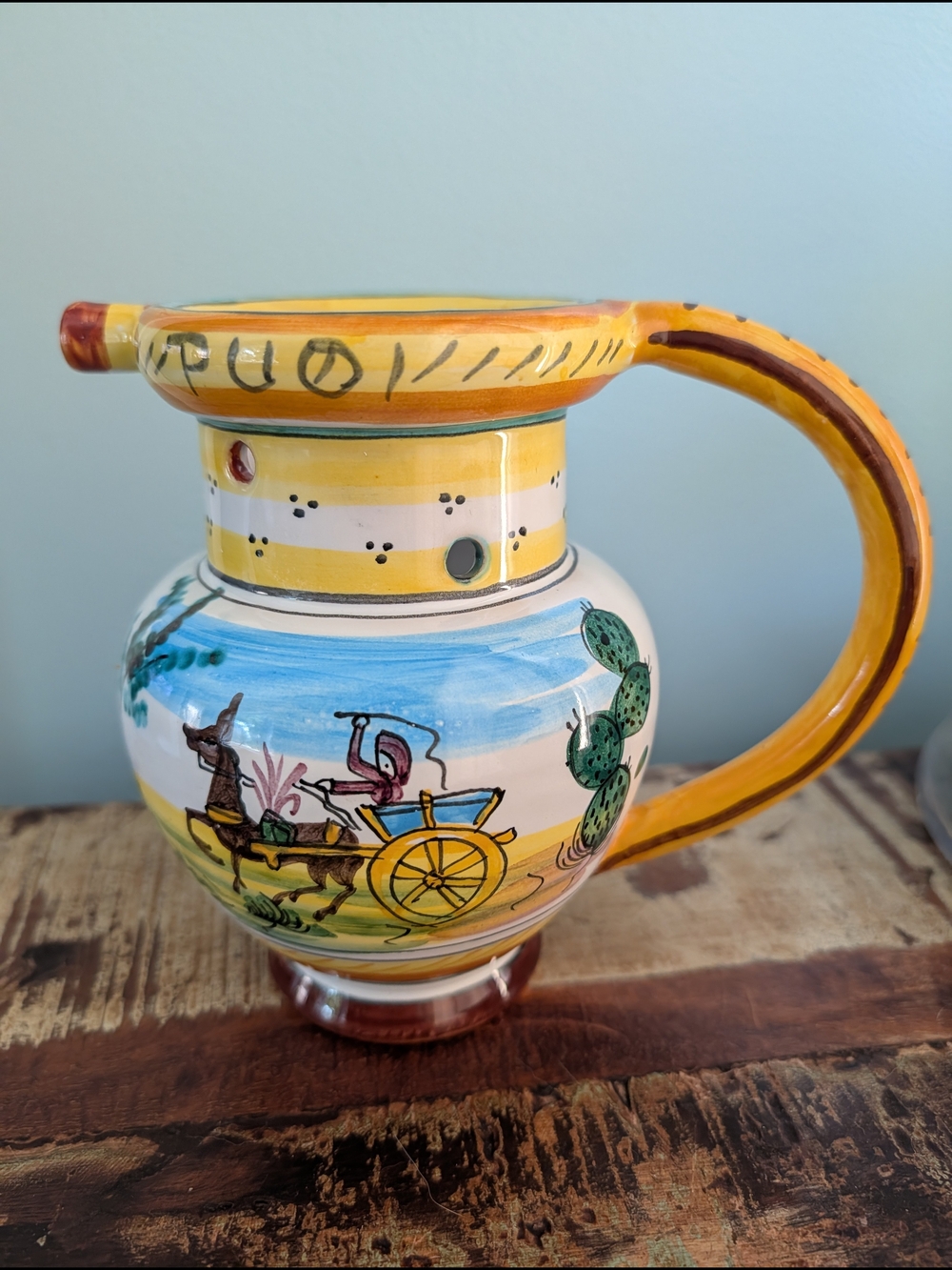 S. Stefano Sicily "Bevi Se Puoi" Puzzle Cup  Italy Hand Painted Pitcher La Safa